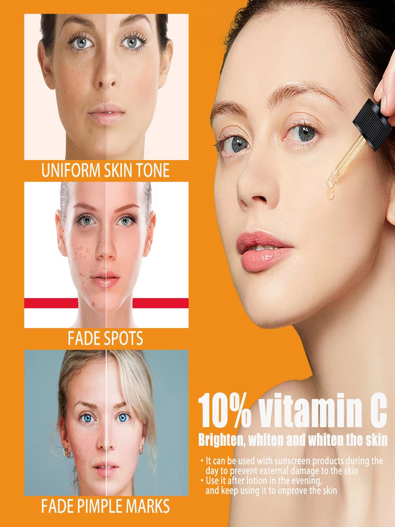 Vitamin C Brightening Facial Serum – Hyaluronic Acid, Aloe & Rose Oil | Dark Spot Care 30ml