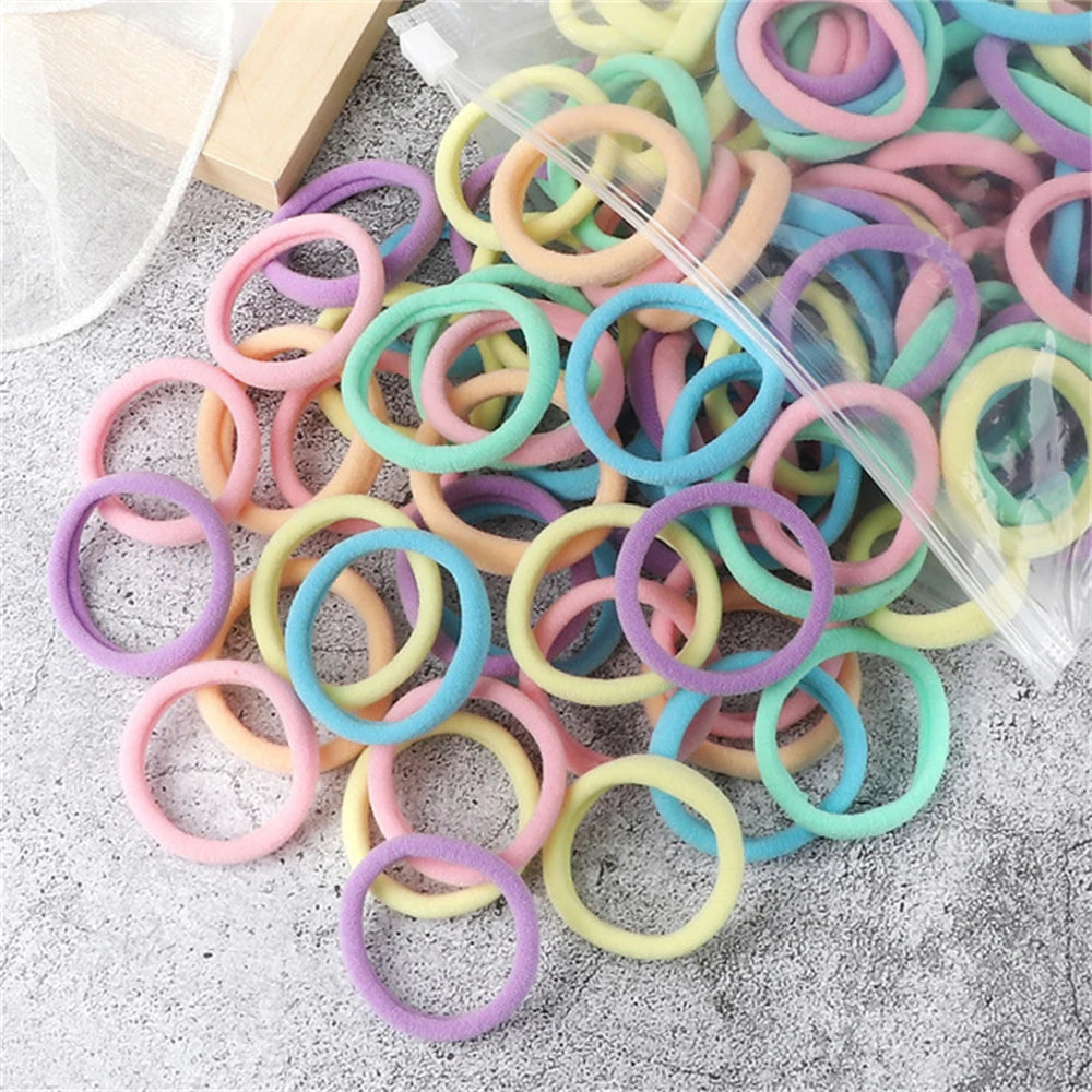 50pcs Black Elastic Hair Band Leagues Ties Colets Scrunchies Springs Gum Accessory For Girl Women No Damage Pigtails Holder Set