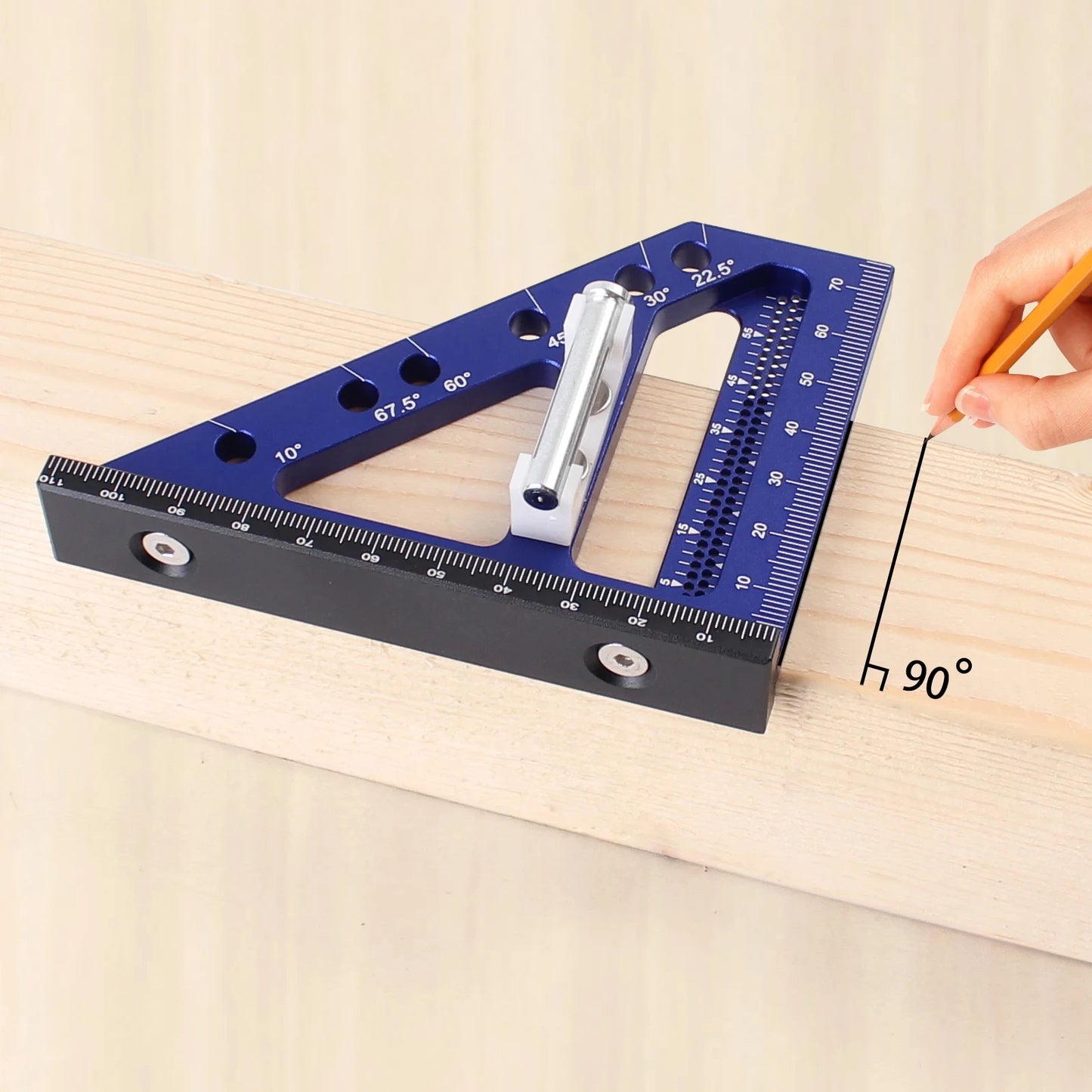 1Pc 3D Multi Angle Measuring Ruler 22.5-90 Degree Aluminium Carpentry Square Protractor Drawing Line Ruler Miter Triangle Layout