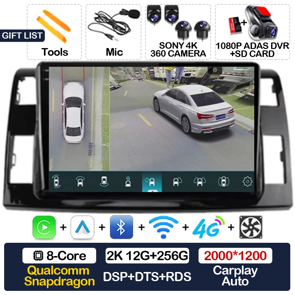 Wireless CarPlay & Android Auto Display Screen, Compatible with Toyota Previa XR50 III & Estima