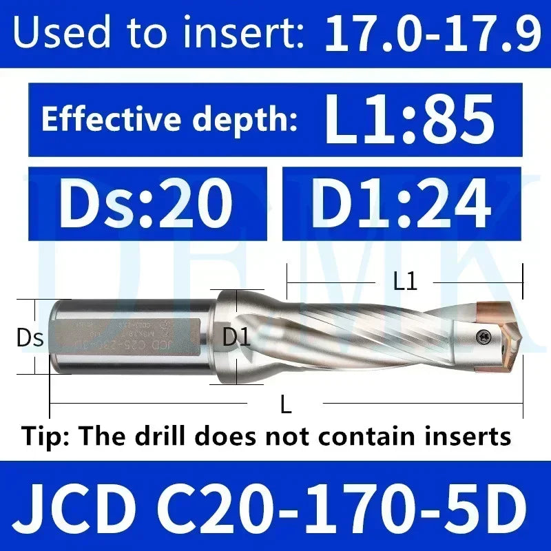 JCD Crown U-Drill Rod 10-25mm, Internal Cooling Indexable Drill