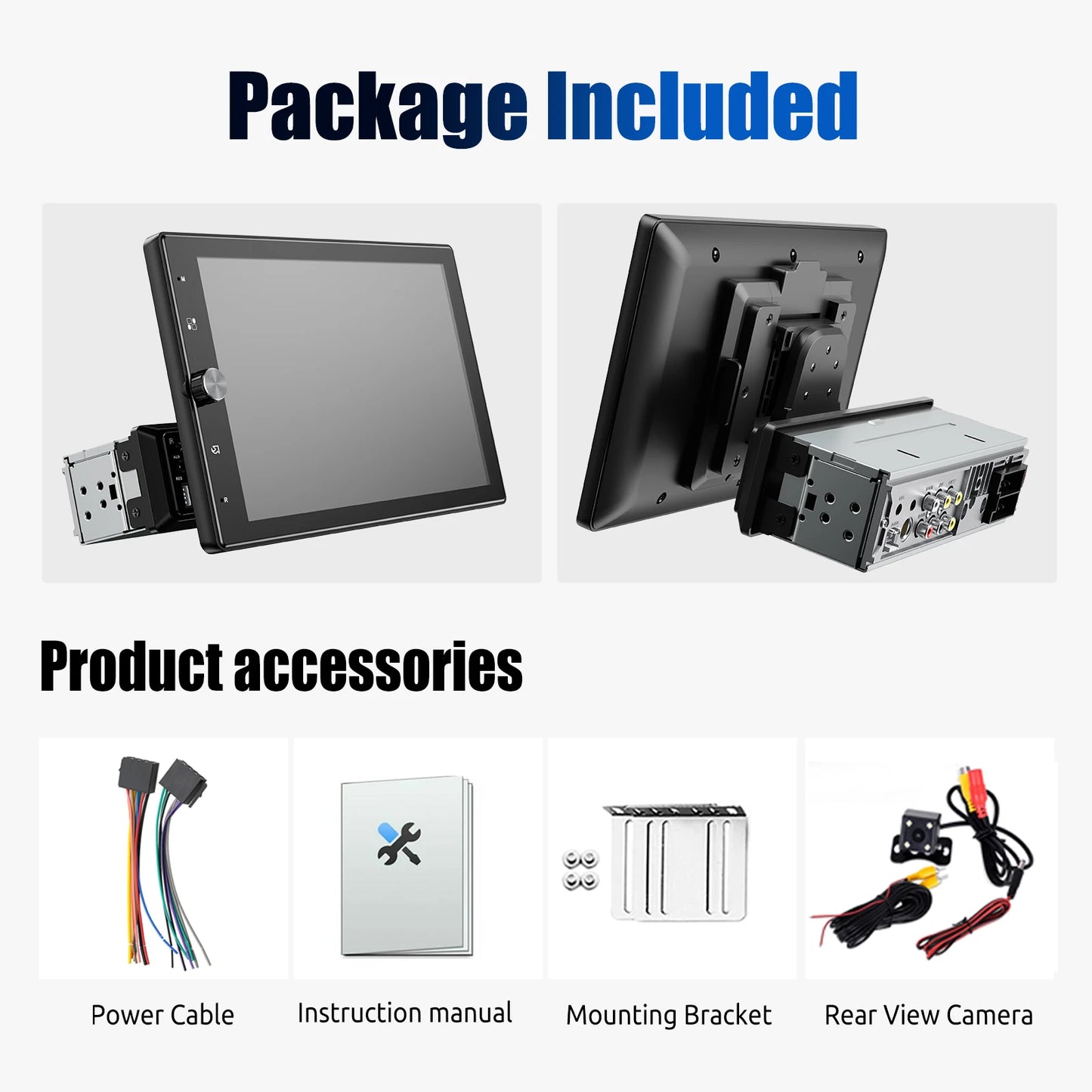 ESSGOO 10.1" Rotatable 1-DIN Car Stereo — Wireless CarPlay, Android Auto, IPS Touchscreen, USB/AUX/TF
