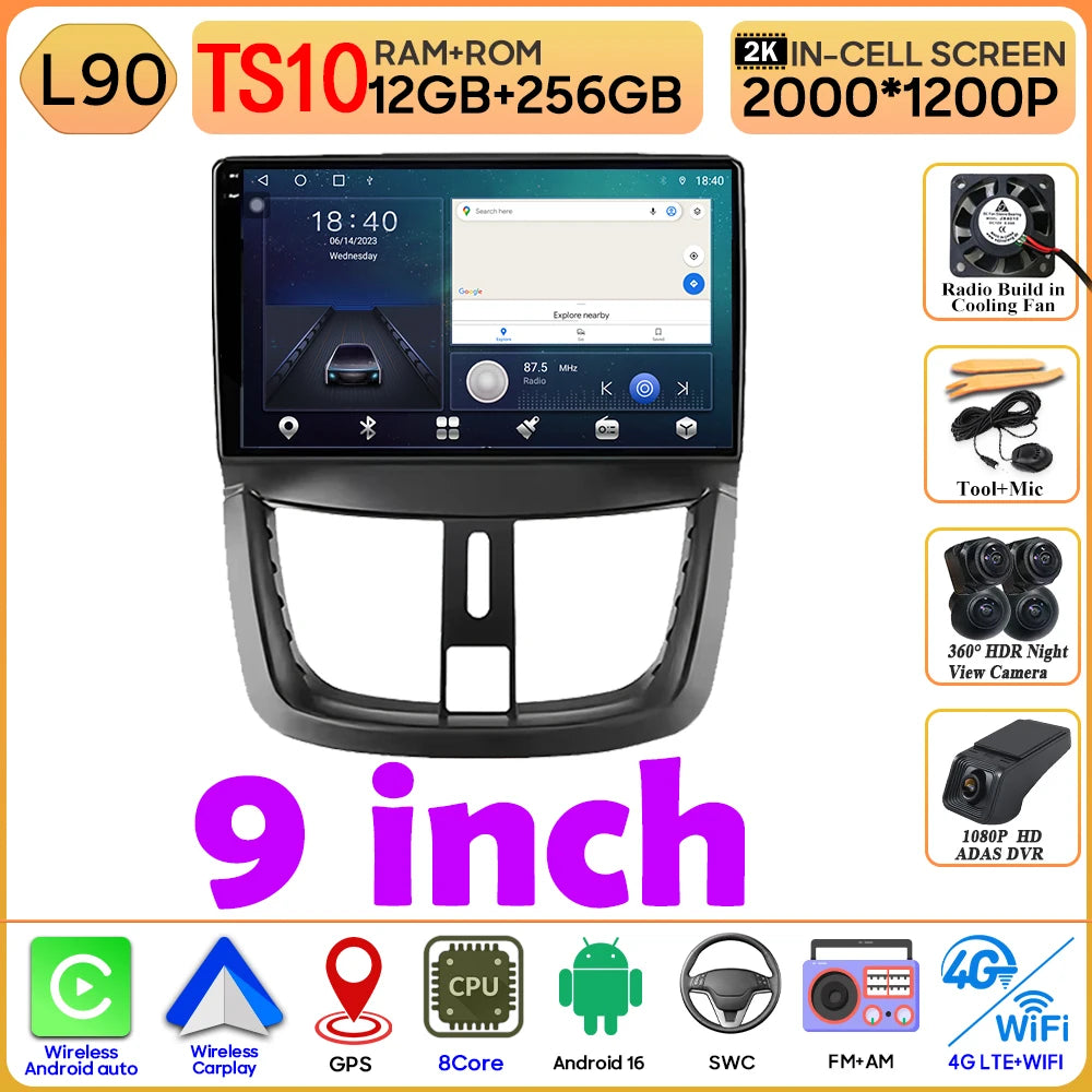 Car Radio Android 16 For Peugeot 207 207CC 2006 - 2015 Carplay Video GPS Navigation Multimedia Player DVD No 2din 4G Wifi BT RDS