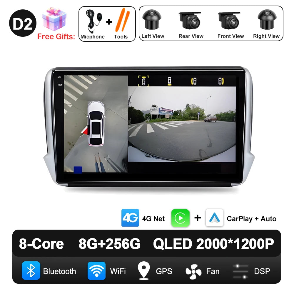 Car Stereo with Apple CarPlay & Android Auto, Compatible with Peugeot 2008 & 208 (2012-2018)