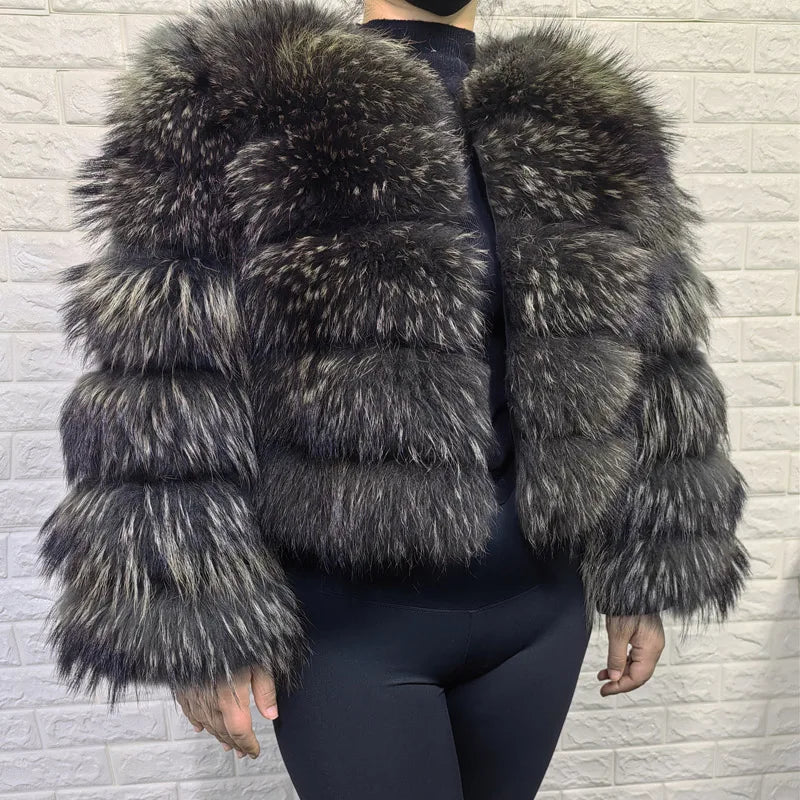 Women's Fox Fur Coat with Detachable Sleeves