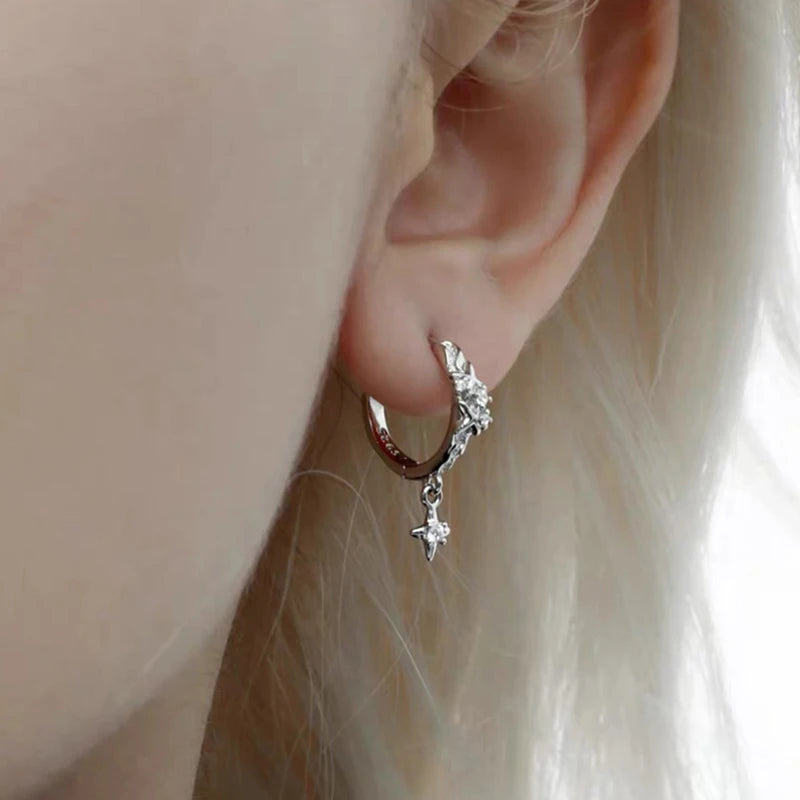Four-Star Hoop Earrings — Zircon Circle Studs for Women