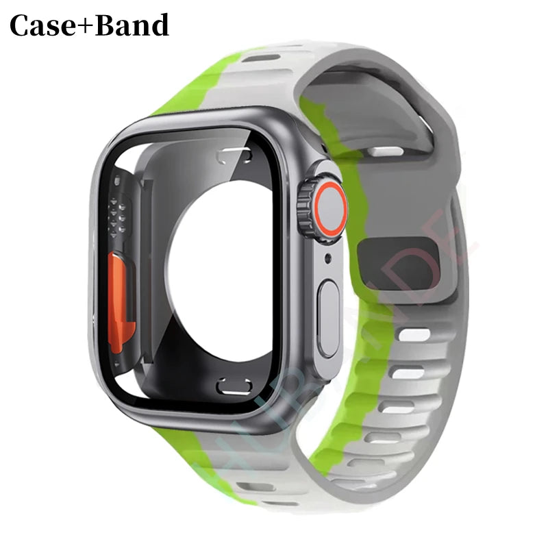 Silicone strap For Apple Watch 44mm 45mm 41mm 40mm Bracelet+Screen protectores Change to Ultra For iWatch Series 9 8 7 SE 6 5 3