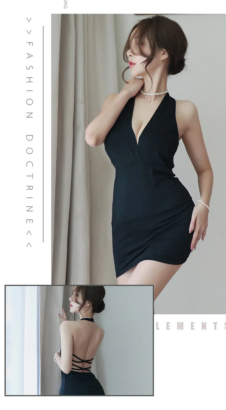 Summer Deep V backless Dress Women sexy uniform seductive nightclub attire secretary attire OL attire clothes Woman party dress