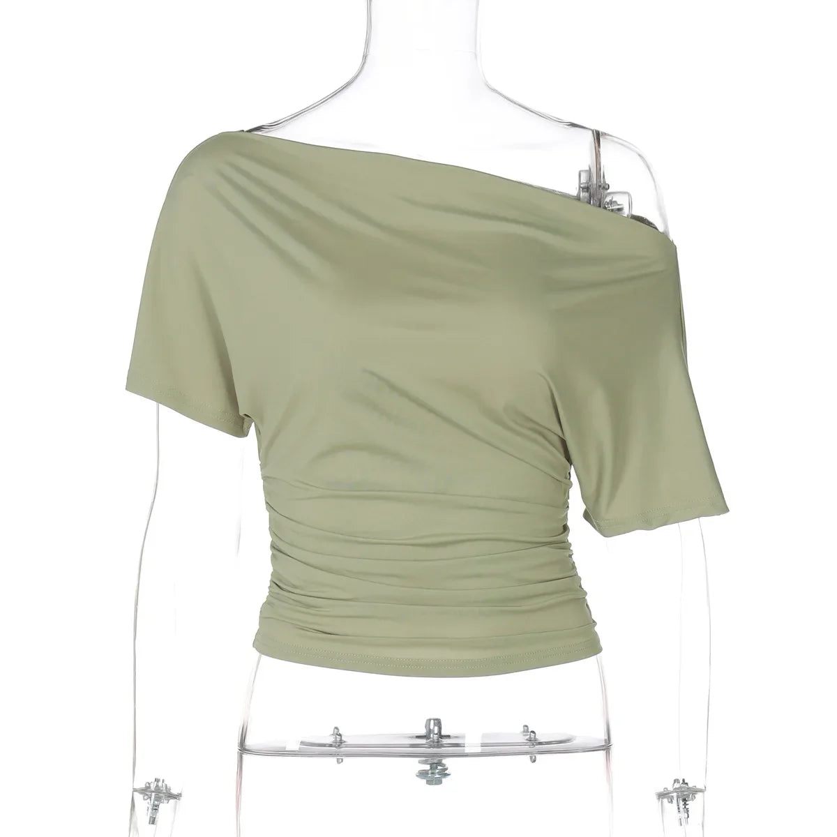 Women's One Shoulder Slim Crop Top – Short Sleeve Y2K Streetwear Tee