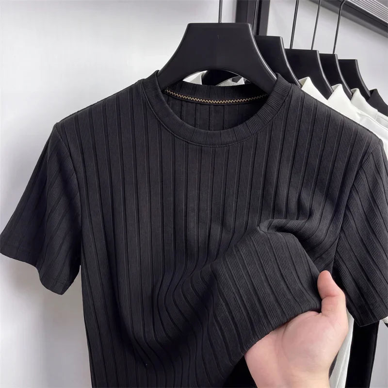 Men's Ribbed Tee - Short Sleeve, Breathable Comfortable Fit