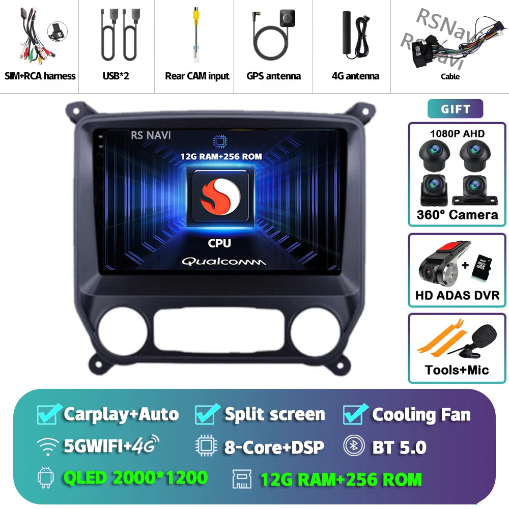Android 16 Carplay Auto Car Radio Multimedia For Chevrolet Silverado 3 GMTK2 2014 2015 2016 2017 2018 Autoradio Stereo Head Unit