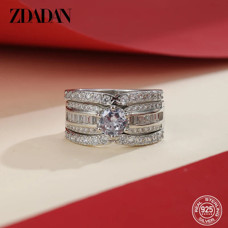 925 Silver 3-Piece Zircon Ring Set – 18K Gold Geometric Stack