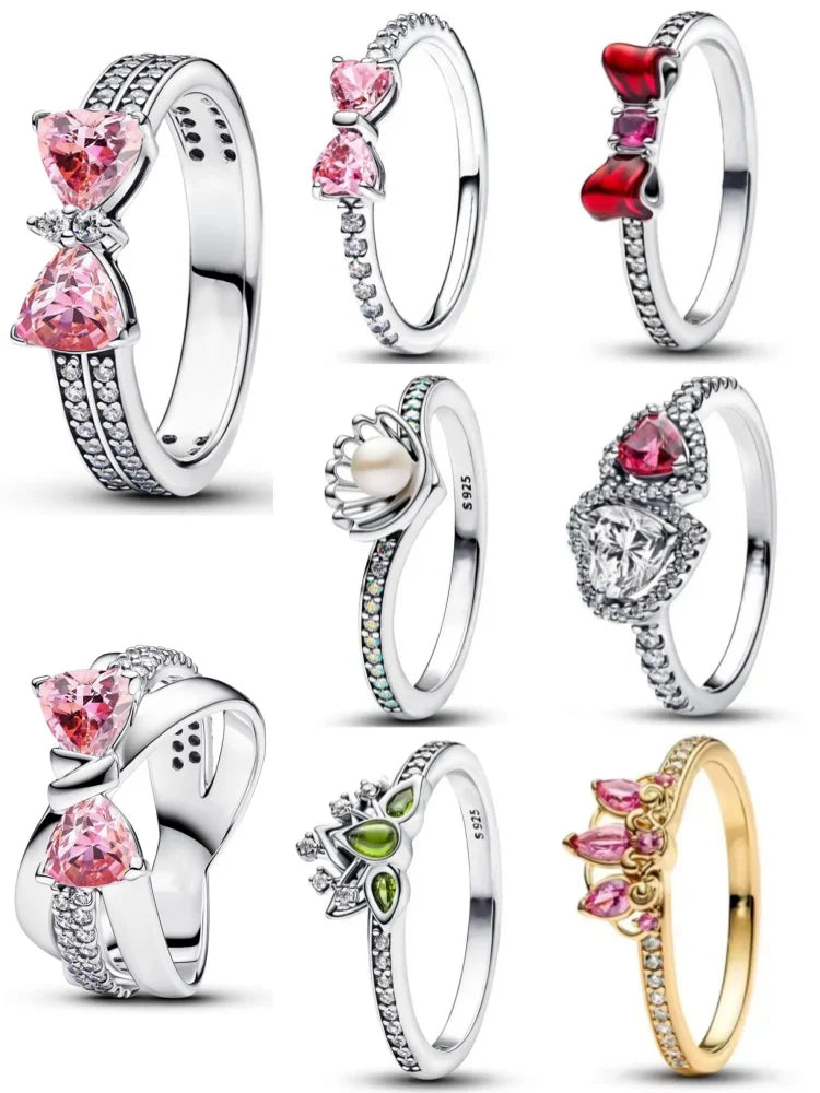925 Silver Bow Ring – Dainty Pink & Red Stackable Band