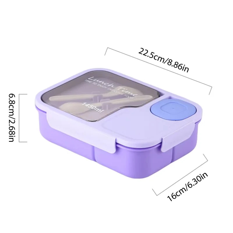 Kids Microwavable Bento Box - 1450ml 3 Grid Lunch Box with Cutlery - photo 9