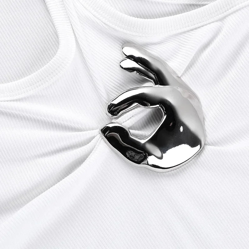Creative Metal Decoration Tank Tops Women Edgy Clothes Y2k Accessories Sleeveless Crop Top Slim Fit Ropa De Mujer Camison Verano