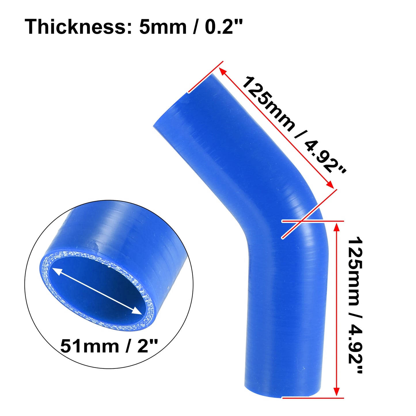 UXCELL 51mm 57mm 63mm 76mm ID 45 Degree Silicone Car Reducer Hose Coupler Intercooler Tube Pipe 3 Colors 125mm Length