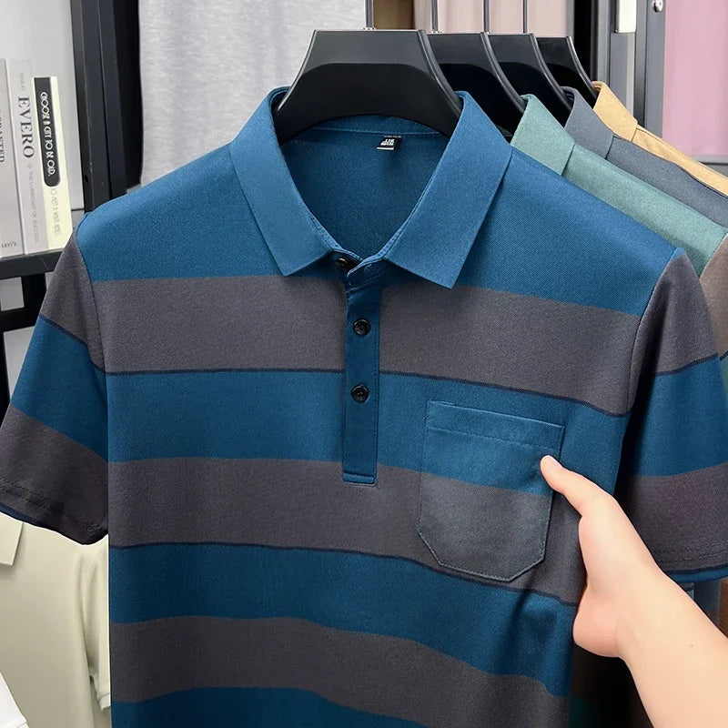 Men's Striped Lapel Polo - Sweat-Resistant Lightweight Summer Tee