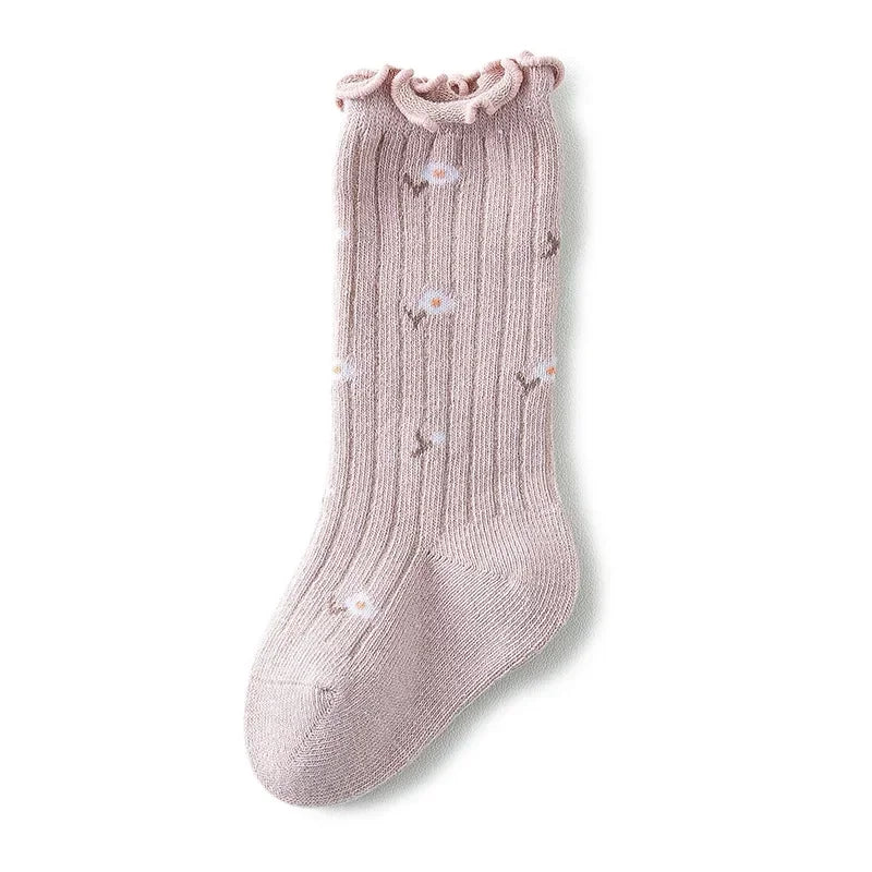 Baby Girls Knee High Socks Flower Cotton Children Kids School Uniform Socks Spring Autumn Winter Long Socks Sweet Princess Style