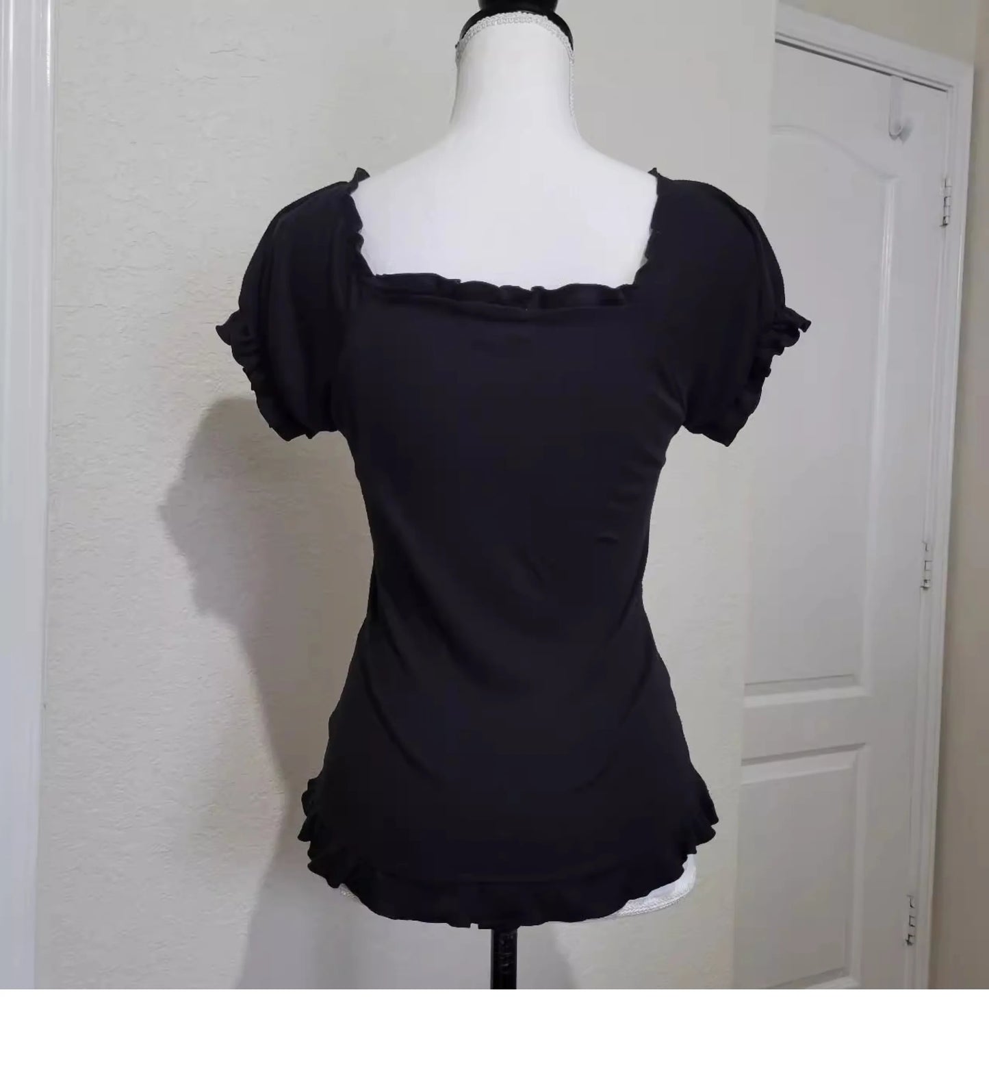 Women's Vintage Bow Blouse — Short-Sleeve Square-Neck Slim Chic Top