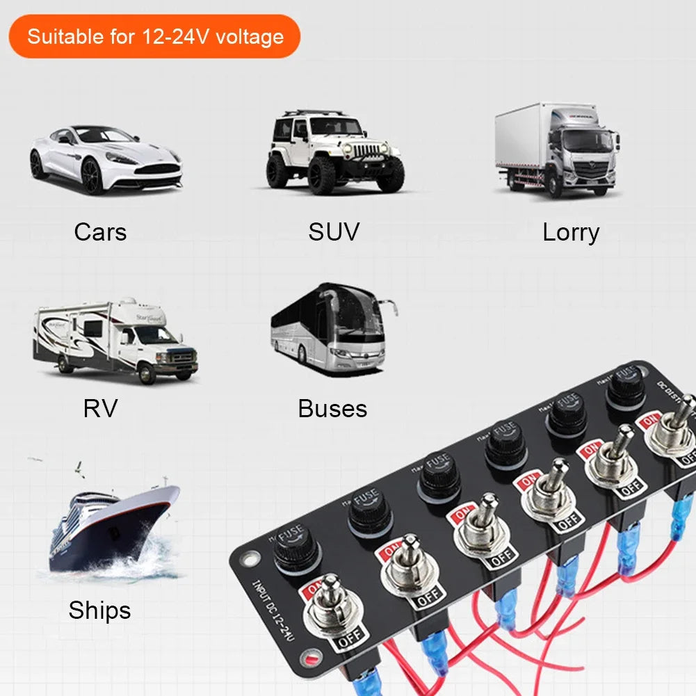 3/6 Gang Toggle Switch Panel On/Off Rocker Toggle Switch with 10A Fuse Racing Cars RV Camper Marine Boat Yacht 12V/24V Switches