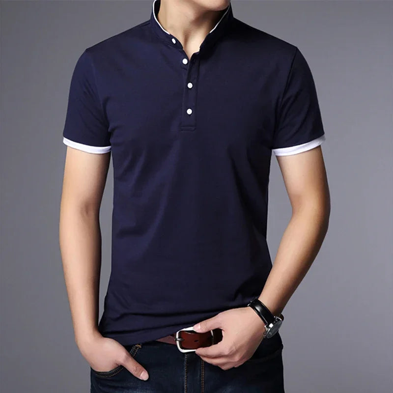 Men's Cotton Polo Tee - Breathable Solid, Business Casual Summer