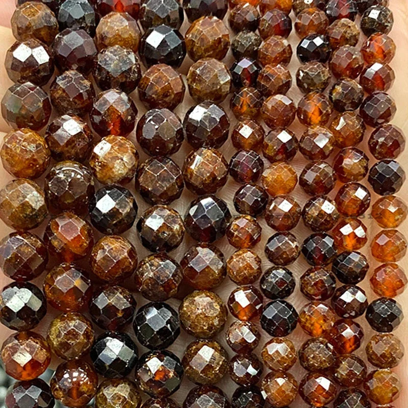 Natural Gem Stone Faceted Round Red Garnet Loose Spacer Beads for Jewelry Making Diy Earrings Bracelets Charms Accessories