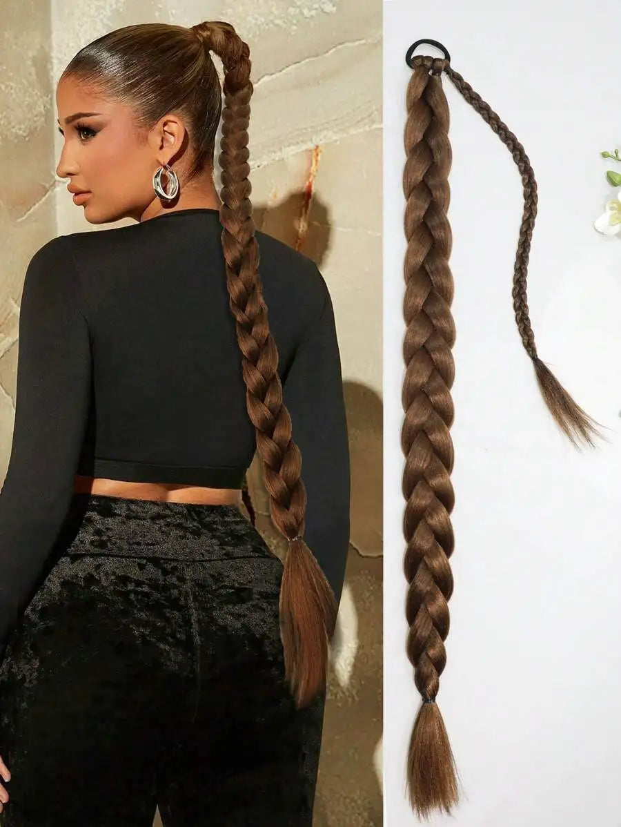18"/26"/30" Straight Synthetic Hair Extensions, Braided Ponytail, With Soft Scrunchie, Suitable For Daily Use