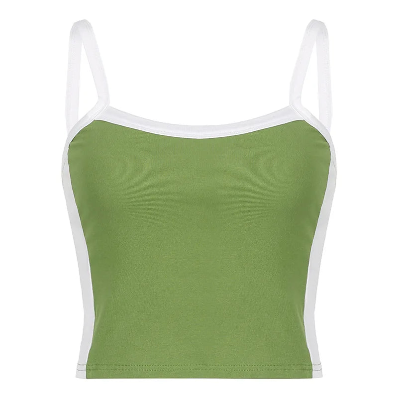 2026 Summer Casual Cami Backless Y2k Vintage Tank Top WomenSleeveless Knitted Crop Tops Green Sexy Basic Patchwork