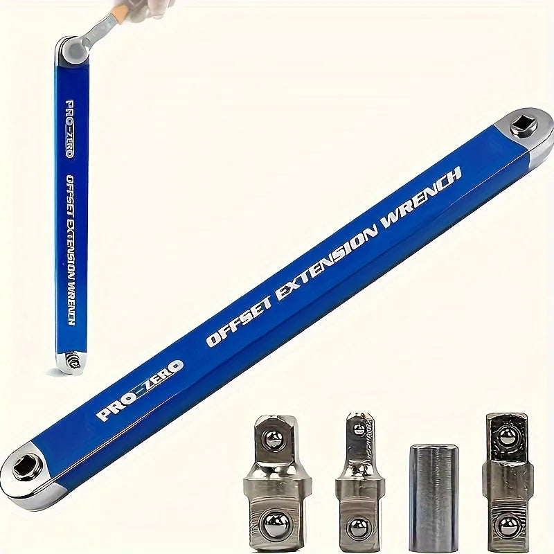 Impact Resistant Extension Wrench Set, Multi-Purpose Ratchet Wrench w/ 12, 14, 38mm Square Drive Adapters for Tight Spaces