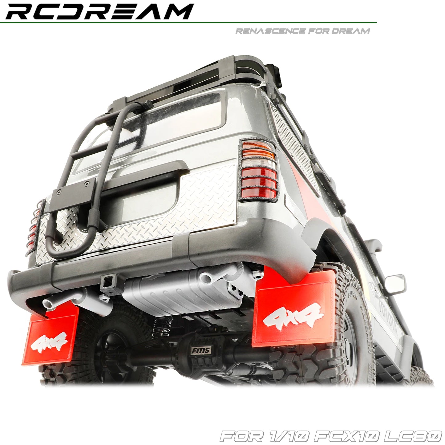 RCDream 1/10 3D Printed Effect Soft Rubber Mud Flap Color TPU Mudguard Film / Tail Exhaust Pipe for FCX10 LC80 TOYOTA Part
