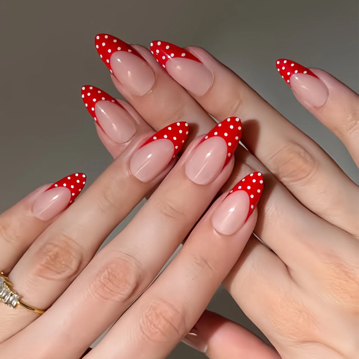Red Stiletto False Nails Tips Almond Press on Nail French Tip Solid Color Fake Nails for Women New Year Party DIY Manicure 24Pcs