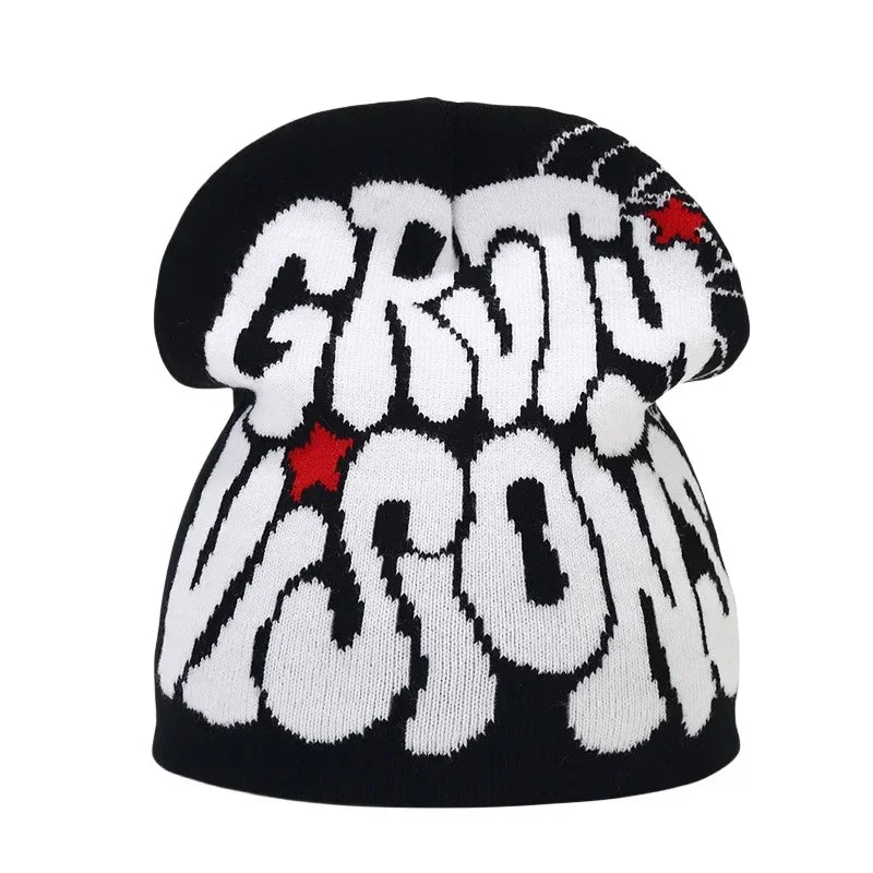 Y2K Letter Knit Beanie, Warm Ski Hat