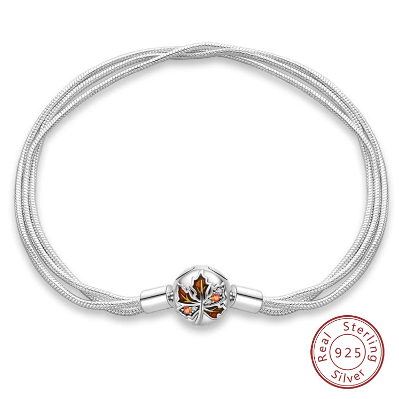 925 Sterling Silver Charm Bracelet – Star Moon Sun Four Leaf Clover Zircon | DIY Birthday Gift for Women (17-20cm)