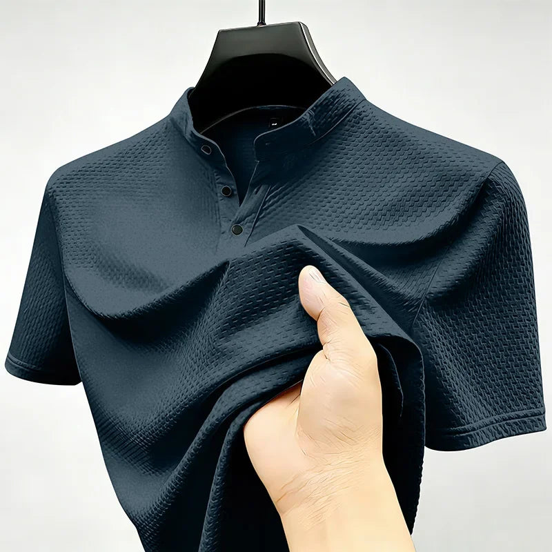 Men's Waffle-Knit Stand Collar Polo - Slim Fit, Office Ready