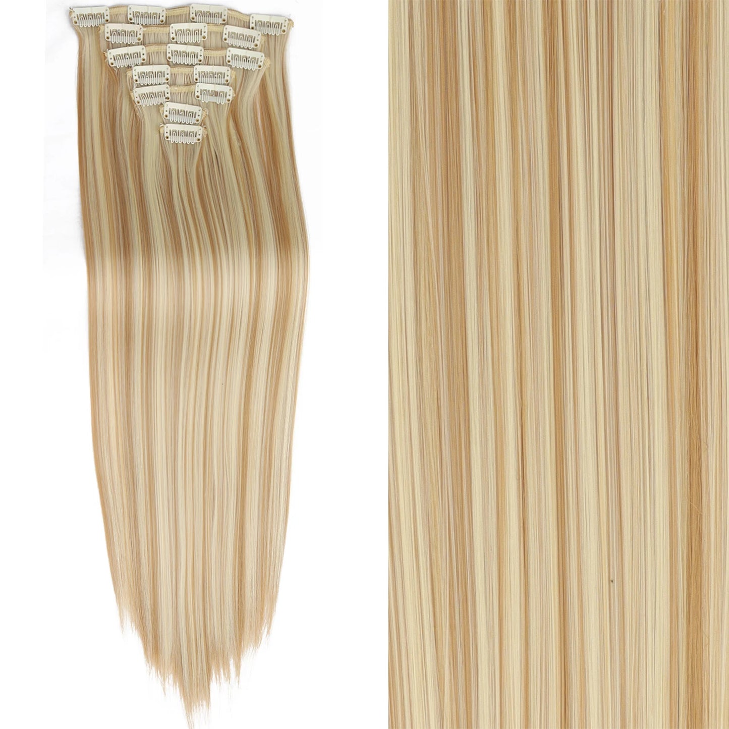 7Pcs/Set 16 Clips Hair Extension Black Long Straight Natural Hair Ombre Hairpiece Heat Resistant Fiber for Women Hairstyle