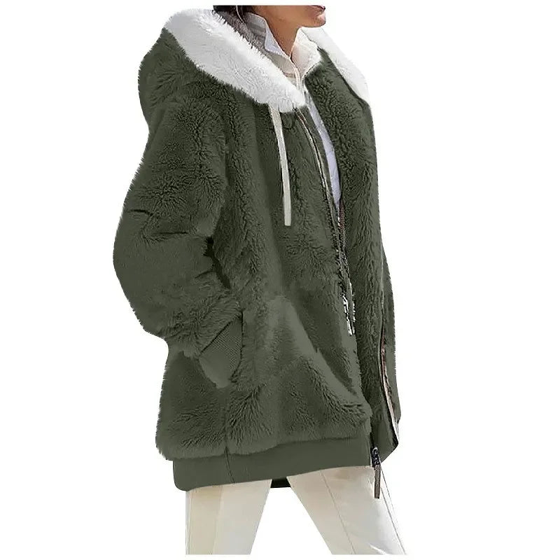 Women's Hooded Fleece Zip Jacket, Casual Winter Coat