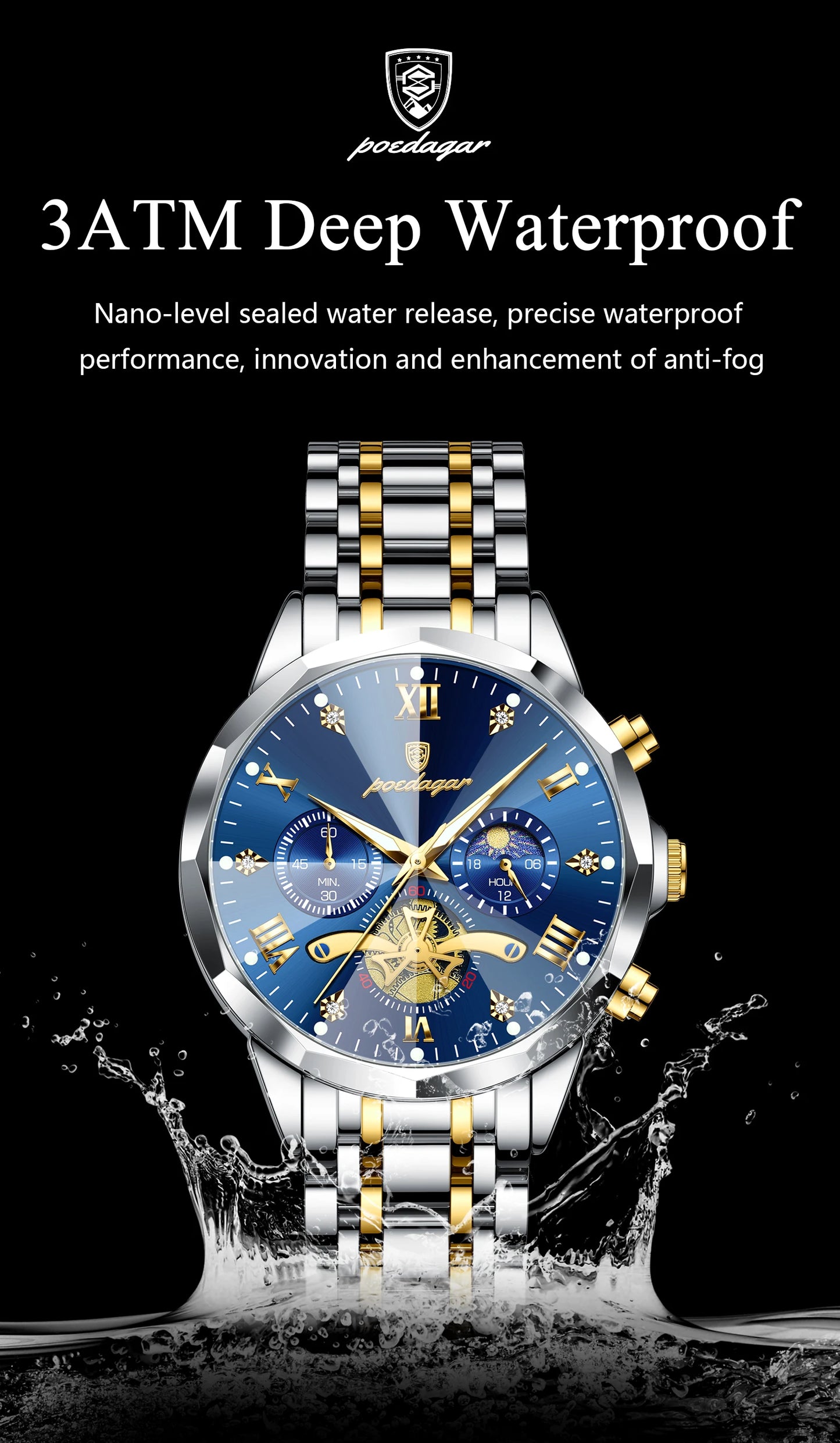 POEDAGAR Luxury Men's Quartz Watch – Waterproof Luminous Chronograph Stainless Steel Wristwatch (Model 938)