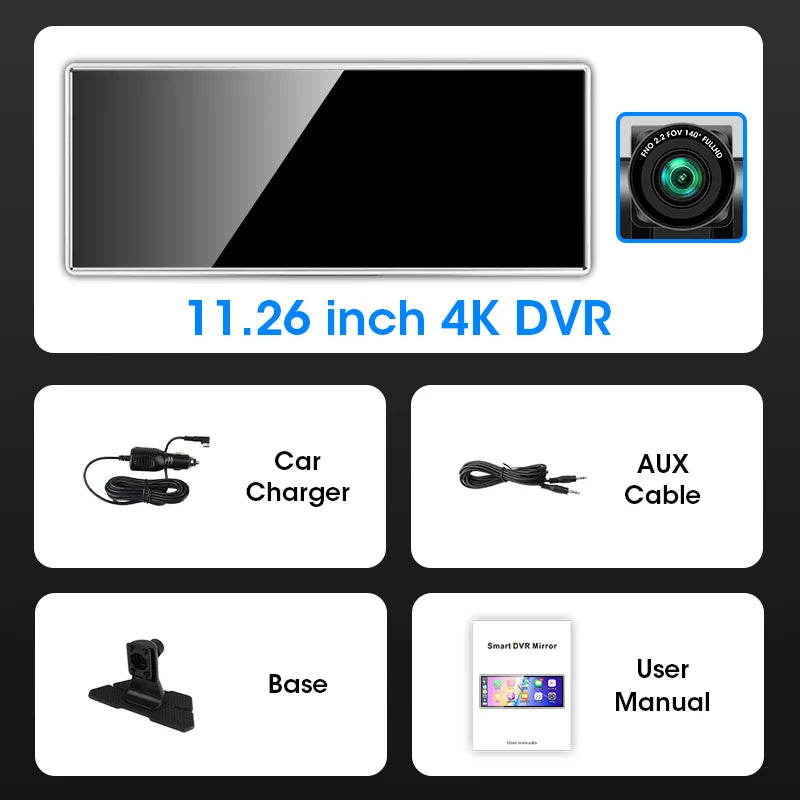11.26 inch 4K Dash Cam Wireless Carplay Android Auto Fashionable Silver Border Car DVR GPS Navigation Video Recorder Dashboard