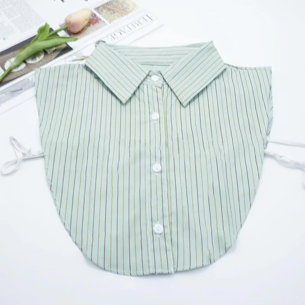 Fashion Cotton Stripes Fake Collar Vintage Classic Front Tie Casual Detachable False Blouse Collar for Women