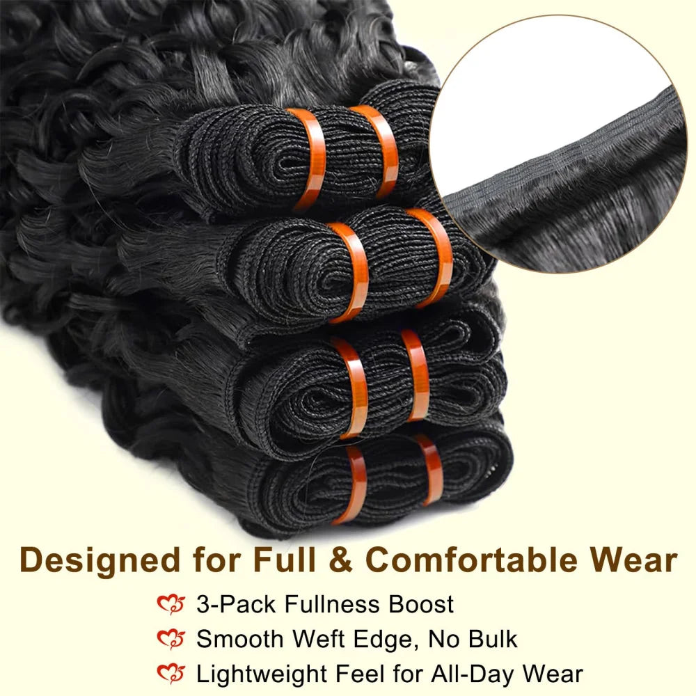 Burmese Curly Human Hair Bundles — 12A Remy Water Wave Weave (12"–40")