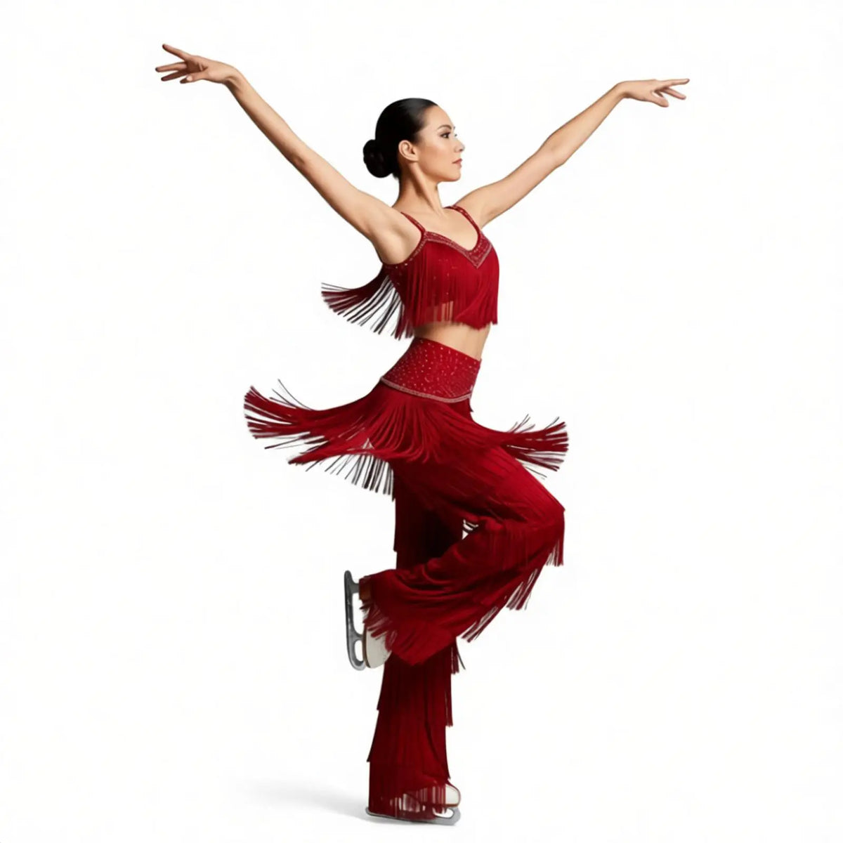 Women's rhinestone fringe Latin set with pants