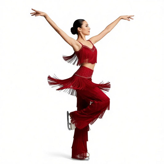 Women's rhinestone fringe Latin set with pants