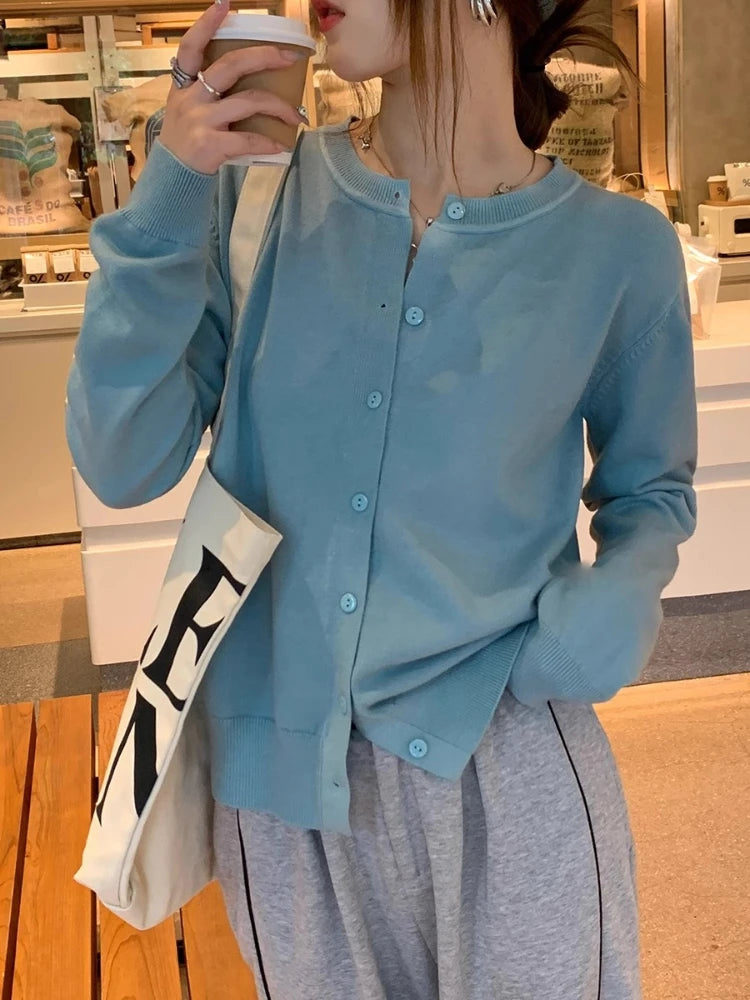 Women's Slim Button Cardigan — Crew Neck Knit