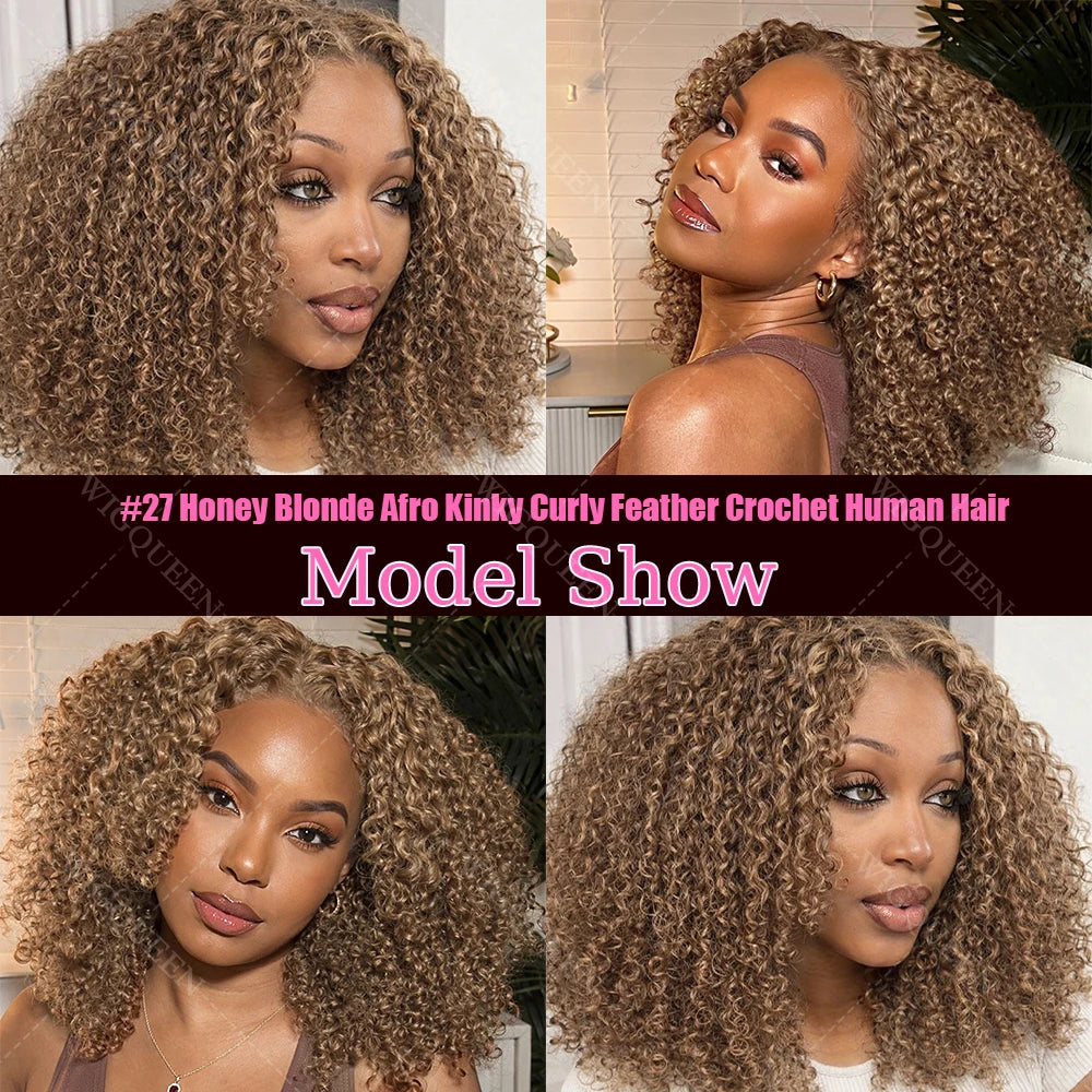 12A Honey Blonde Reusable Small Spirals Curly Crochet Hair For Braid #27 Afro Coily Curly Feather Crochet Human Hair Extensions