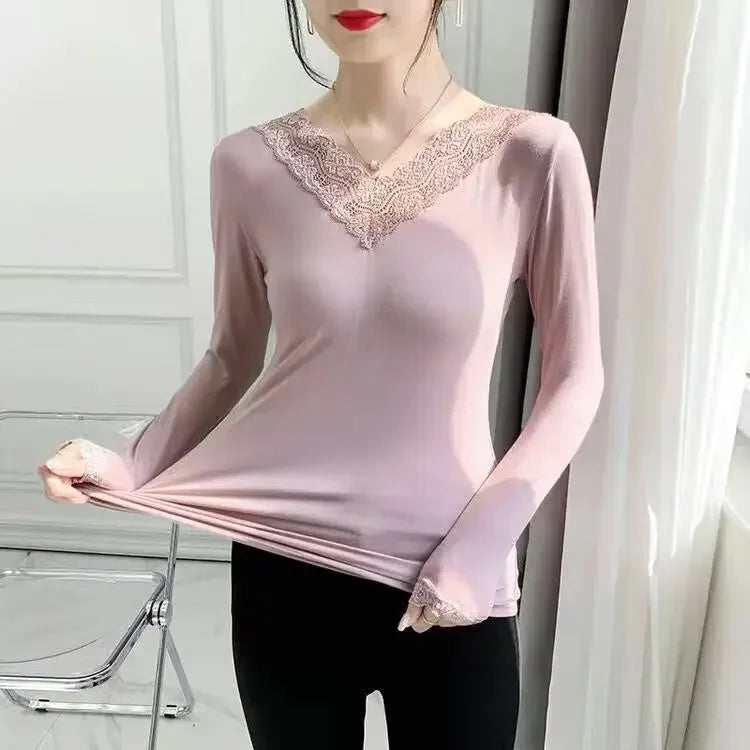 Women's Lace Trim Thermal Top - Long Sleeve Base Layer - photo 11