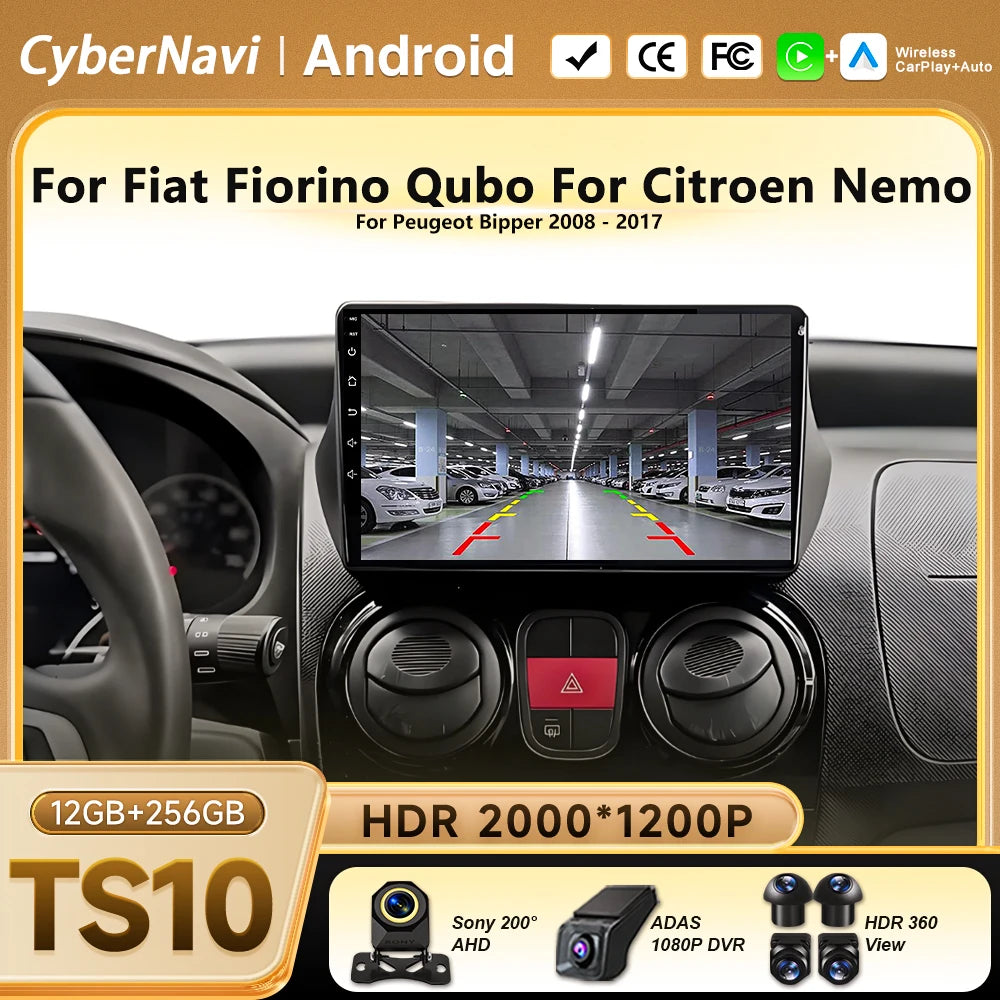Car Stereo with Apple CarPlay & Android Auto, Compatible with Fiat Fiorino & Qubo, Citroen Nemo & Peugeot Bipper