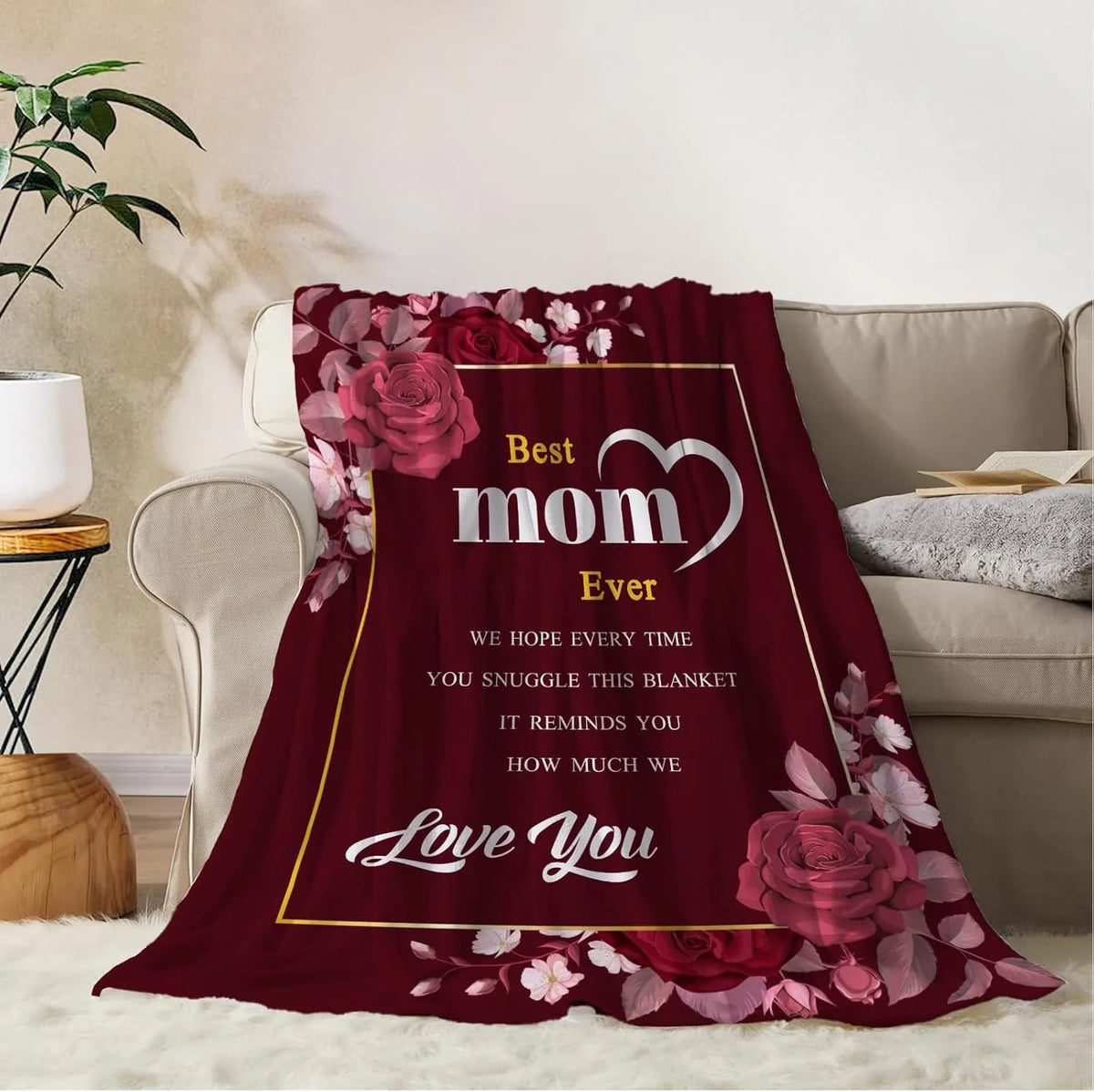 Gift for Mom Flannel Throw Blanket with Loving Message