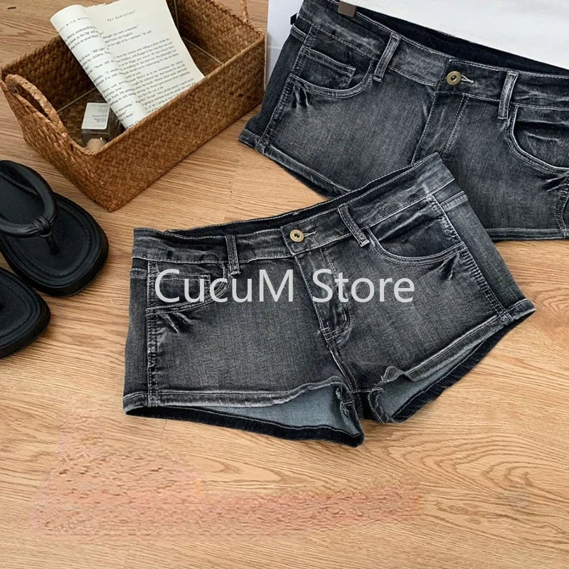 Women's Y2K Gyaru Harajuku Low Rise Denim Hot Pants – Vintage 2000s Jean Shorts Streetwear