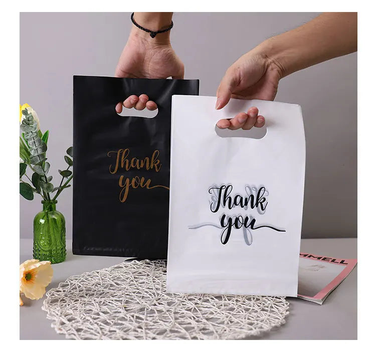 30/20/10pcs Gift Packaging Bags 6 Size Gratitude Handbags Thank you Plastic Shopping Tote Bags Wedding Birthday Bag Flat Pockets