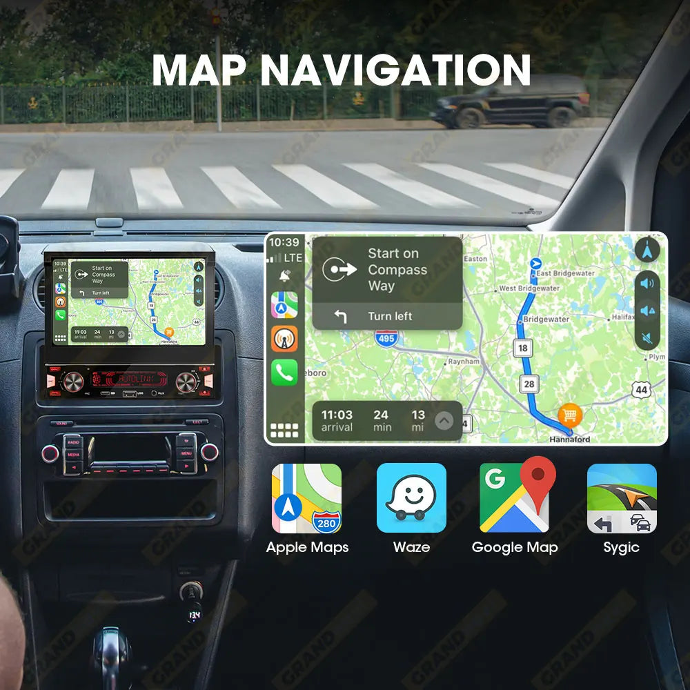 1DIN 7Inch MP5 Car Radio Player FM AM RDS Automatic Retractable IPS Touch Screen Wireless CarPlay Android Auto Car Stereo GPS